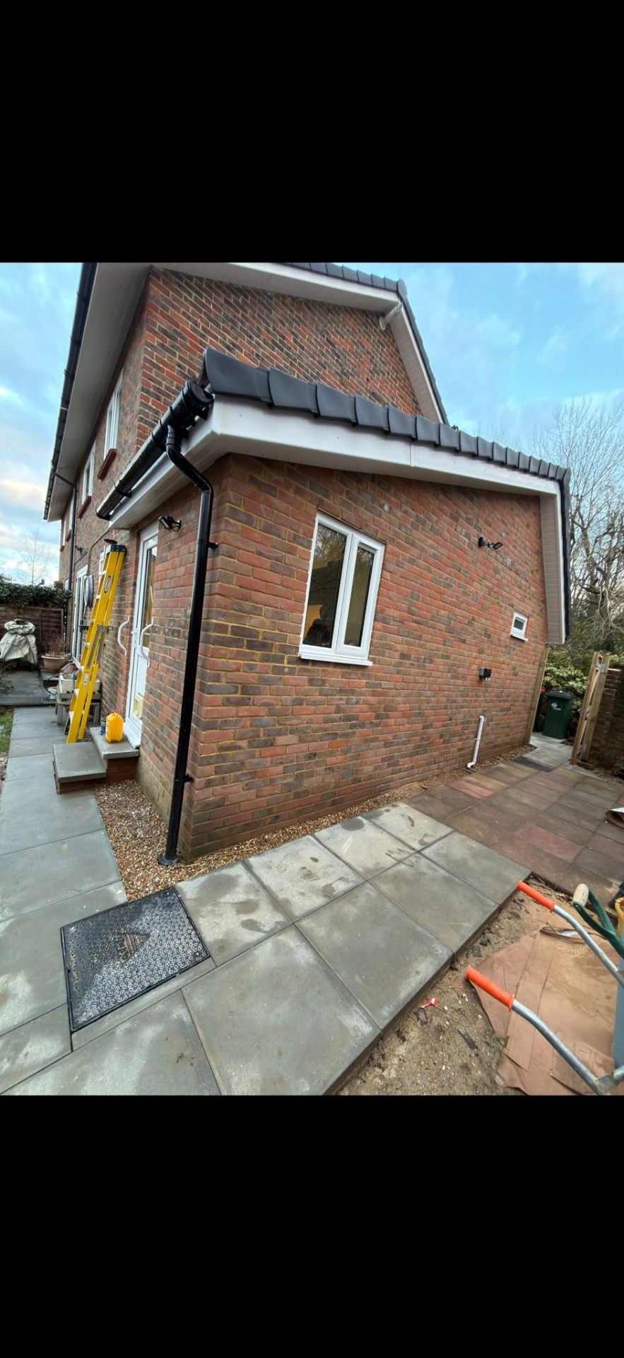 Extension brickwork and fascia construction by Burton Builds